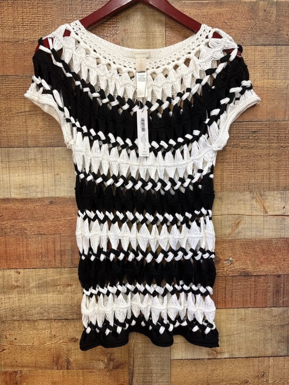 Chico's Black & White Crochet Top NWT Sz 1 (Medium)
